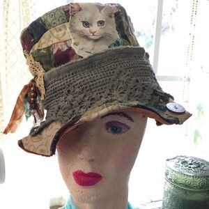 Shabby Chic Patchwork Cat Top Hat Medium/Large